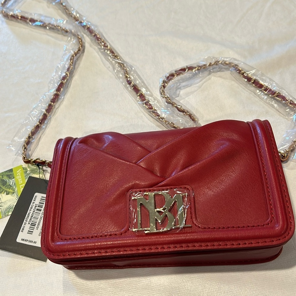 Badgley Mischka Vegan Leather Crossbody Brick Red Snap Closure New